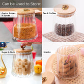 Kuber Industries Borosilicate Glass Jar with Bamboo Lid | Kitchen Organizer Items & Storage | Multi-utility, Leakproof, Airtight Jar for Cookies, Snacks, Tea, Coffee, Sugar | Set of 2 (620ml, 750ml)
